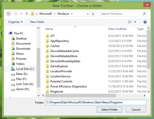 Cách tạo Start Menu Windows 8 bằng công cụ Toolbars